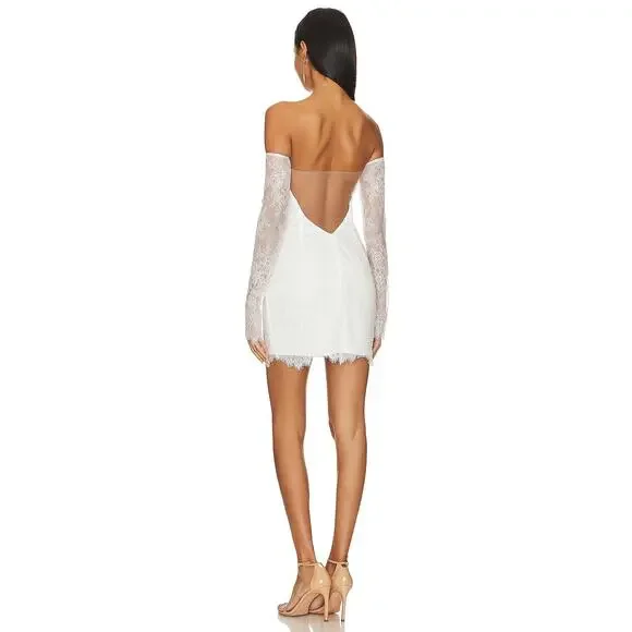 Katie May Britt Lace Strapless Mini Dress Sexy Cocktail Bridal Wedding Ivory XS